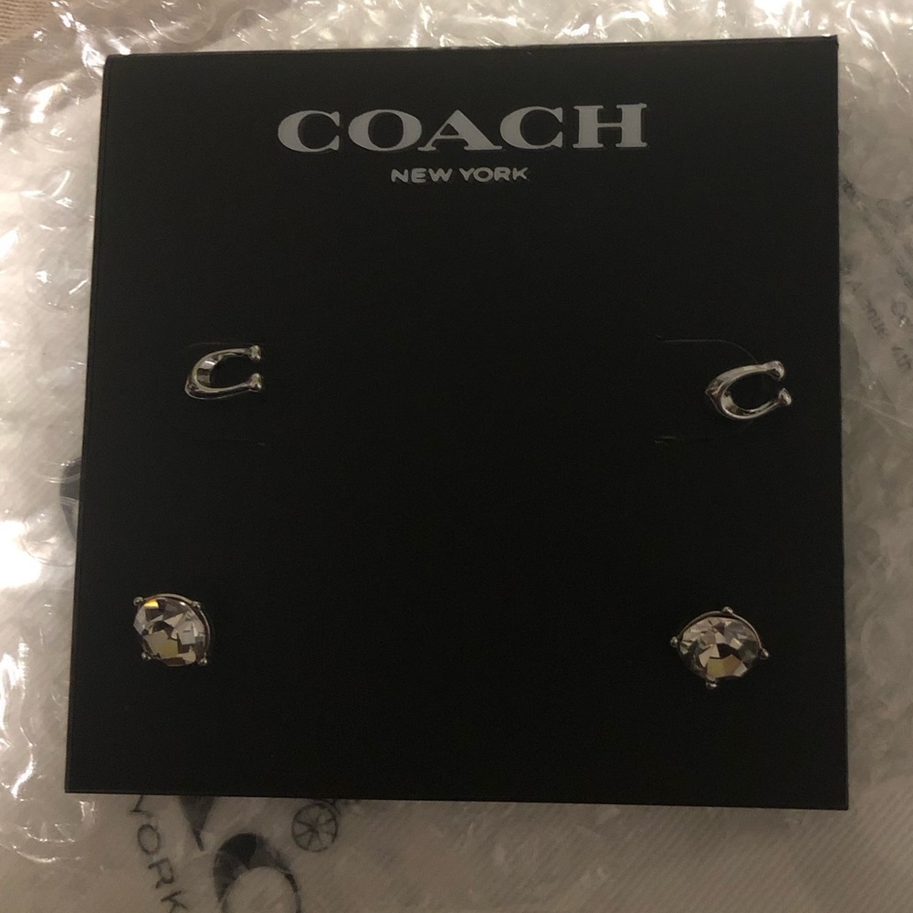Coach signature and stone stud earring set